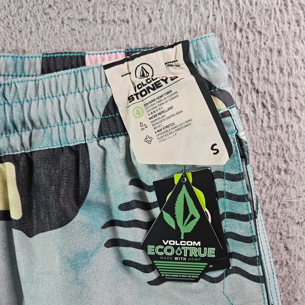 NWT Volcom‎ Stoneys Board Shorts Swim Trunks Men Small Geometric Green Black - Picture 2 of 11